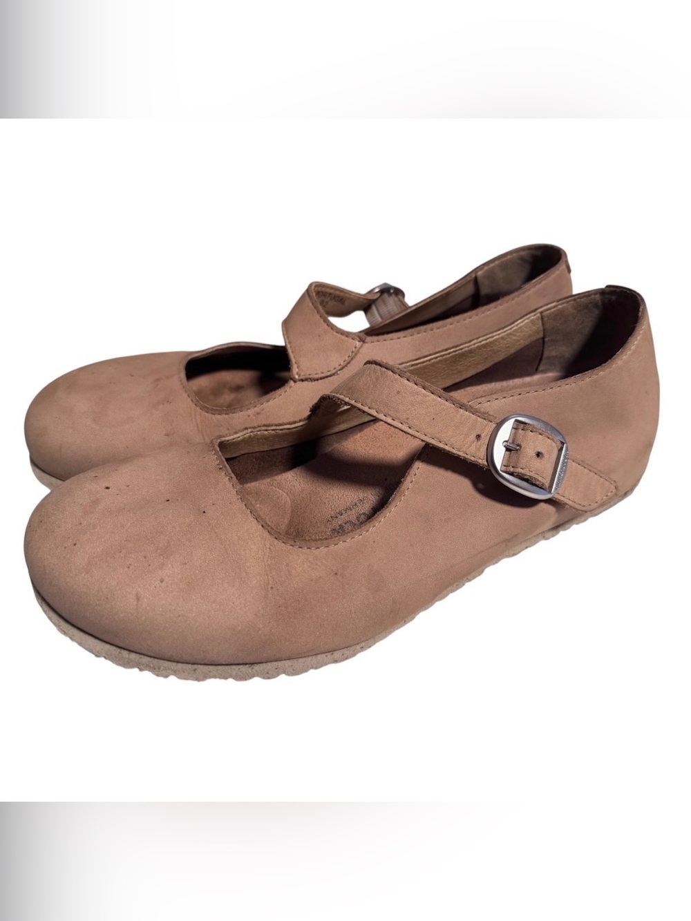 Birkenstock Women's Tan Tracy Nubuck Mary Jane Buckle Flats - 41